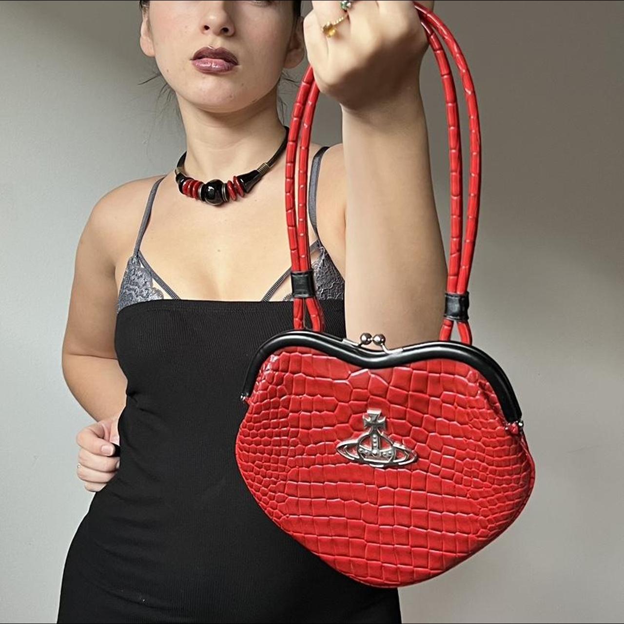Vivienne Westwood red heart framed purse croc... Depop