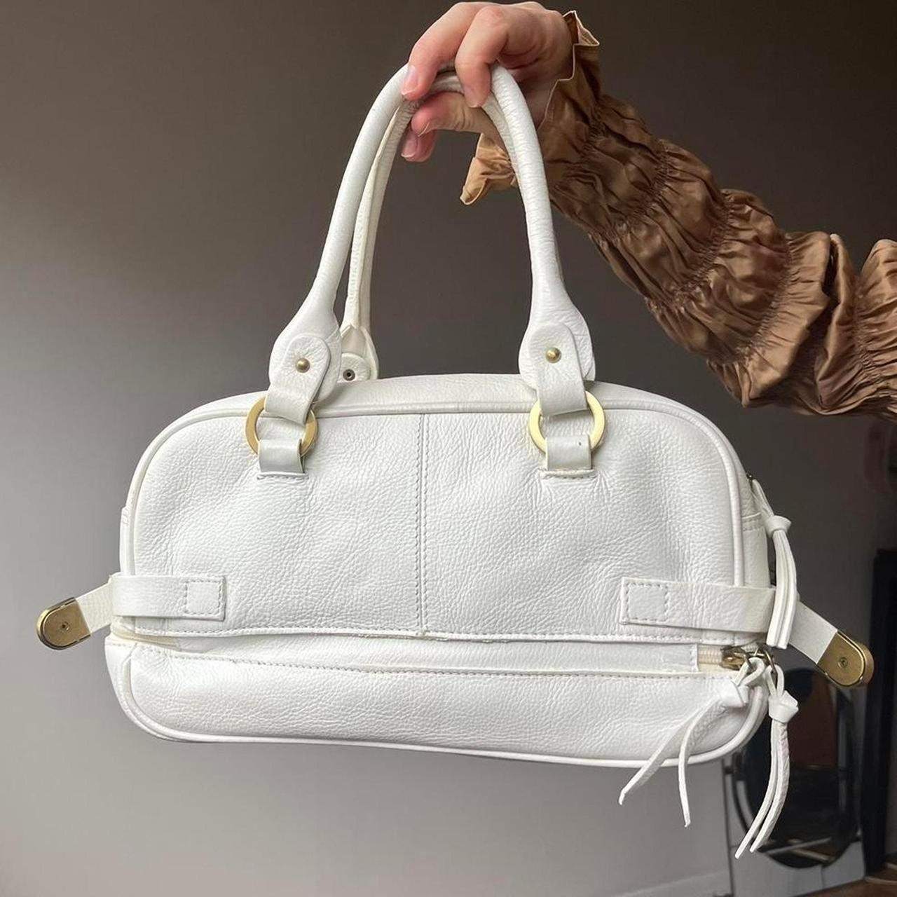 Vintage 90s designer white leather mini bowling bag | Depop