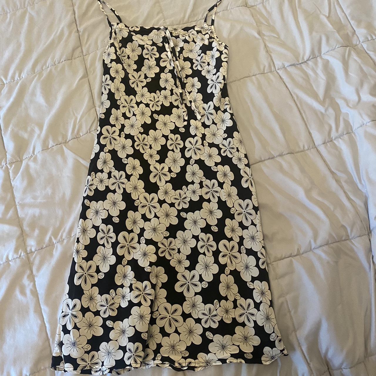 Black and white floral midi dress. The front is a... - Depop