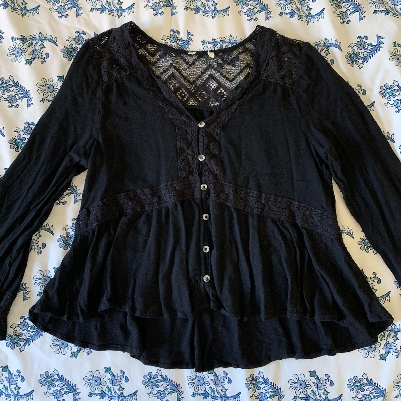 Black free people shirt. Button up lace detailing.... - Depop