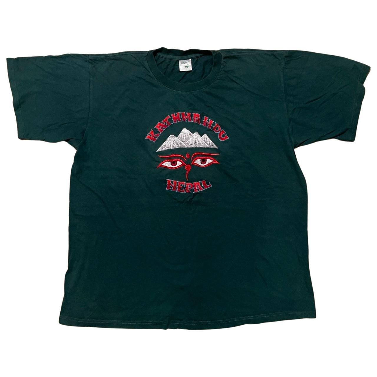 Vintage Kathmandu Nepal Green Tee Fits a size... Depop