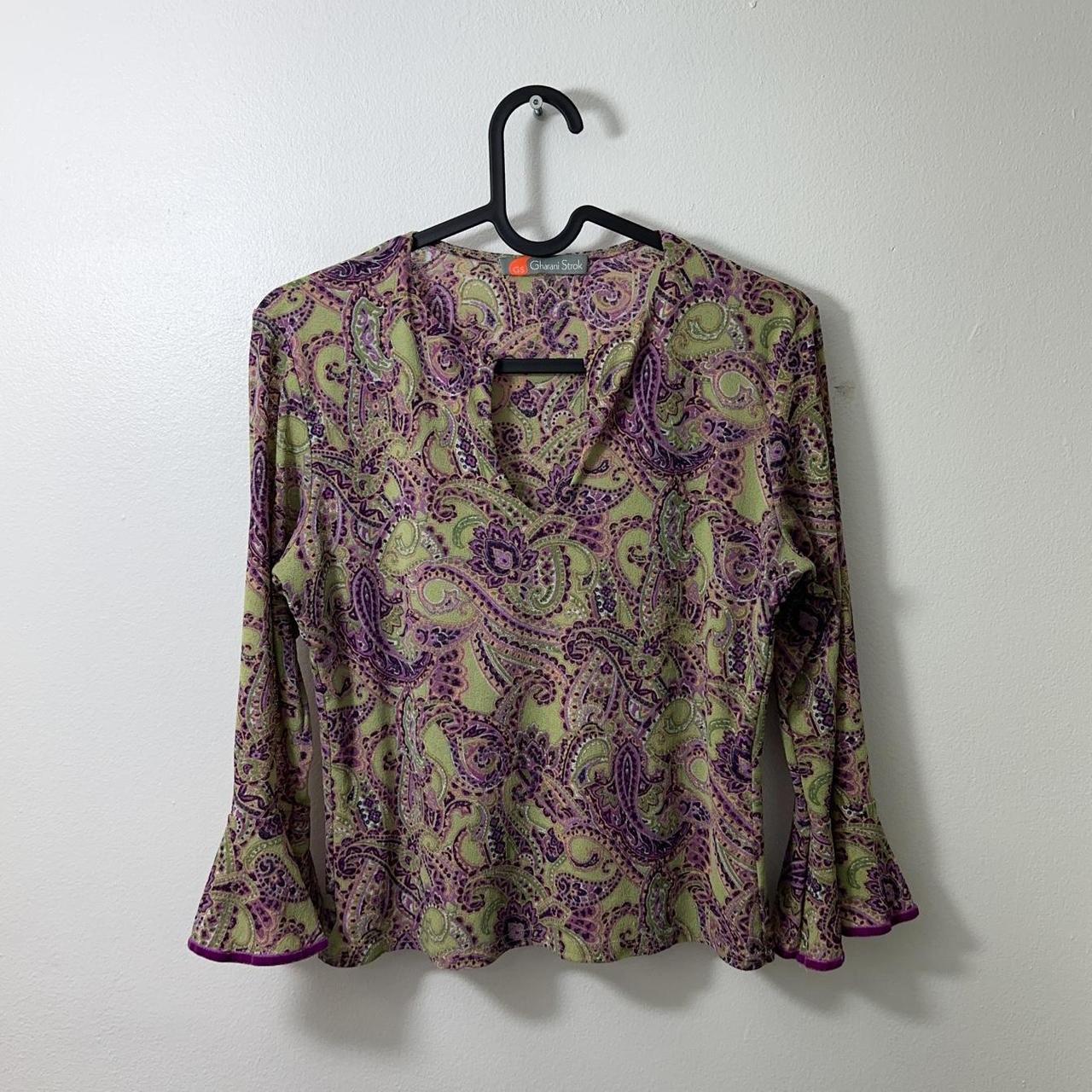 Funky paisley print lined mesh top with 3/4 ruffley... - Depop