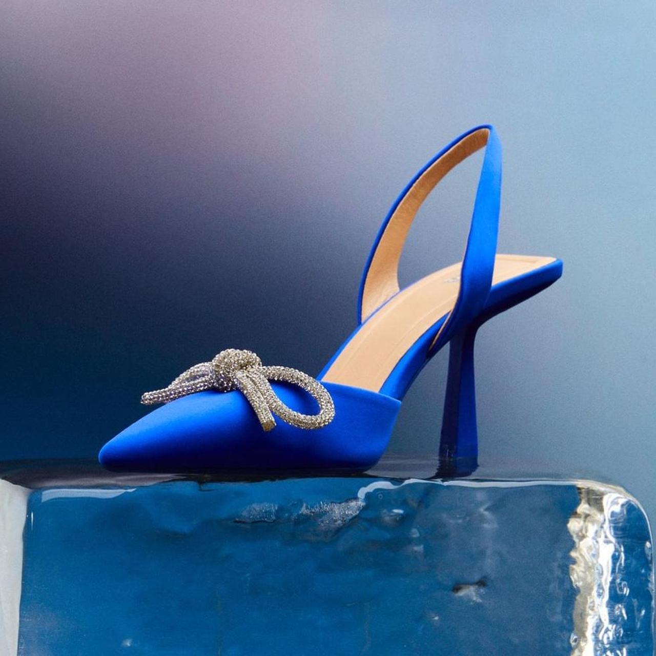 Zara Women's Heeled Slingback shoes with bow Depop