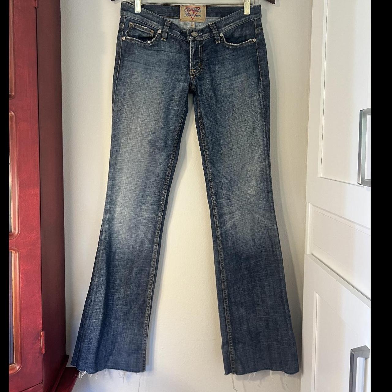 Y2K vintage Guess low rise flared jeans with... - Depop