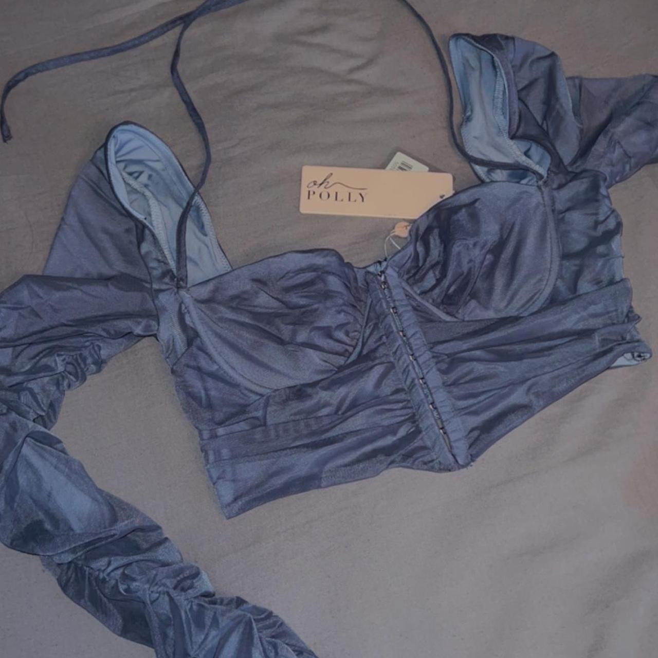 oh polly noelle long sleeve corset crop top in steel... Depop