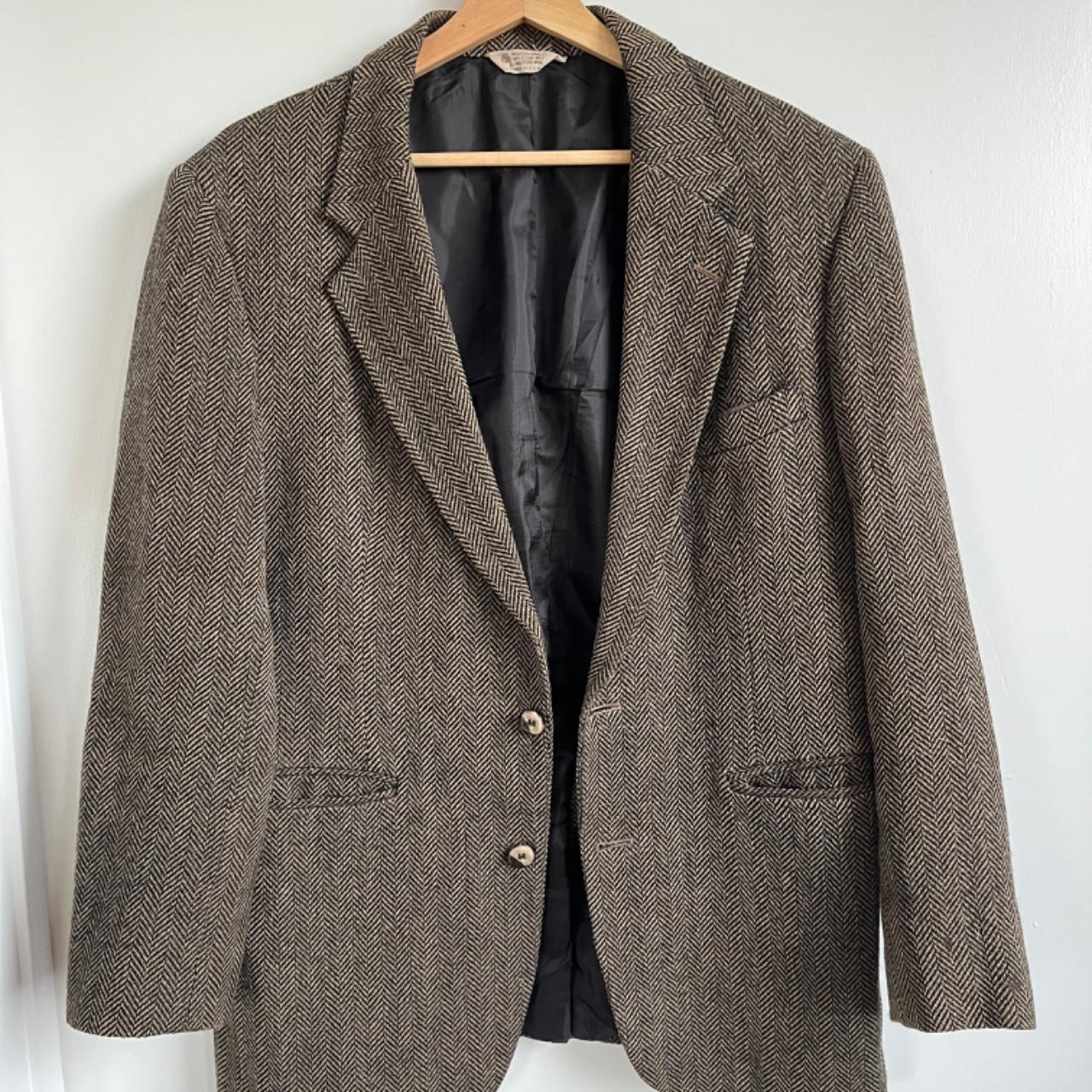 100% wool vintage herringbone blazer with elbow... - Depop