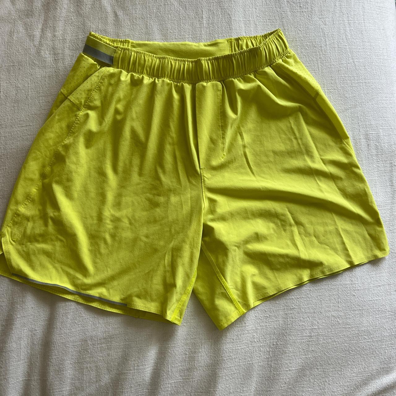 yellow green lulu shorts New Neon yellow Lulu Lemon shorts! Have net built
