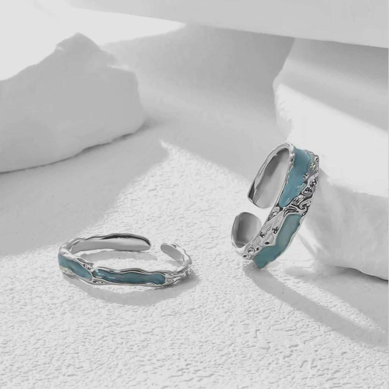 Adjustable Ocean Blue Stackable Rings/ Matching... - Depop