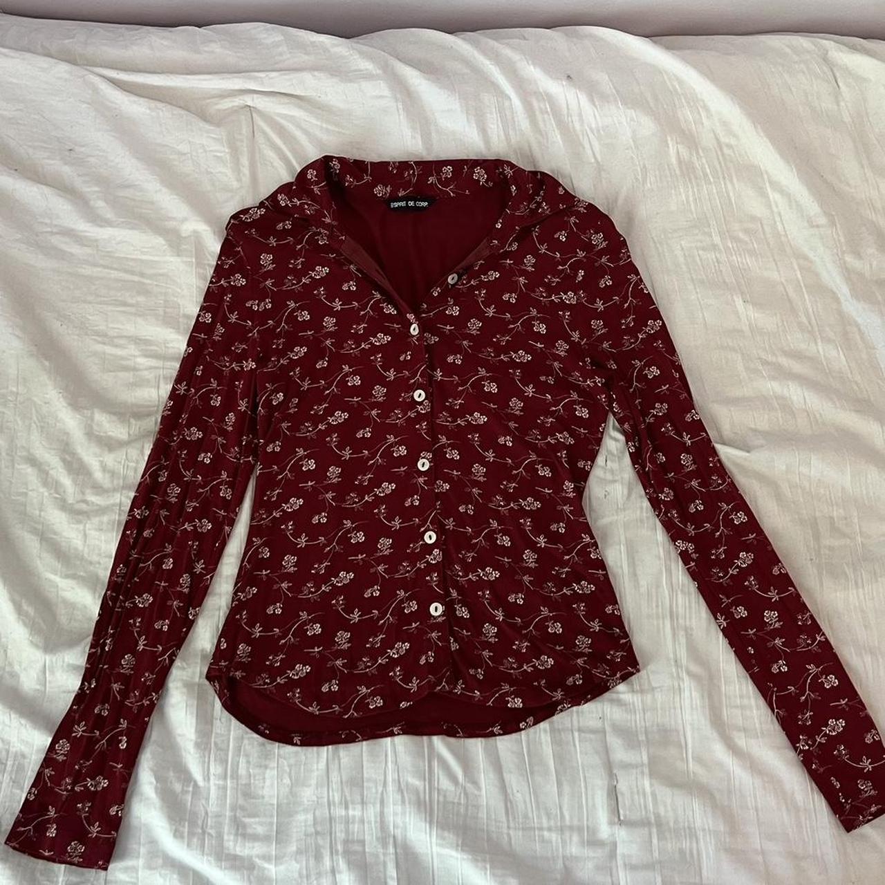 cute red floral long sleeve top brand is esprit de... Depop