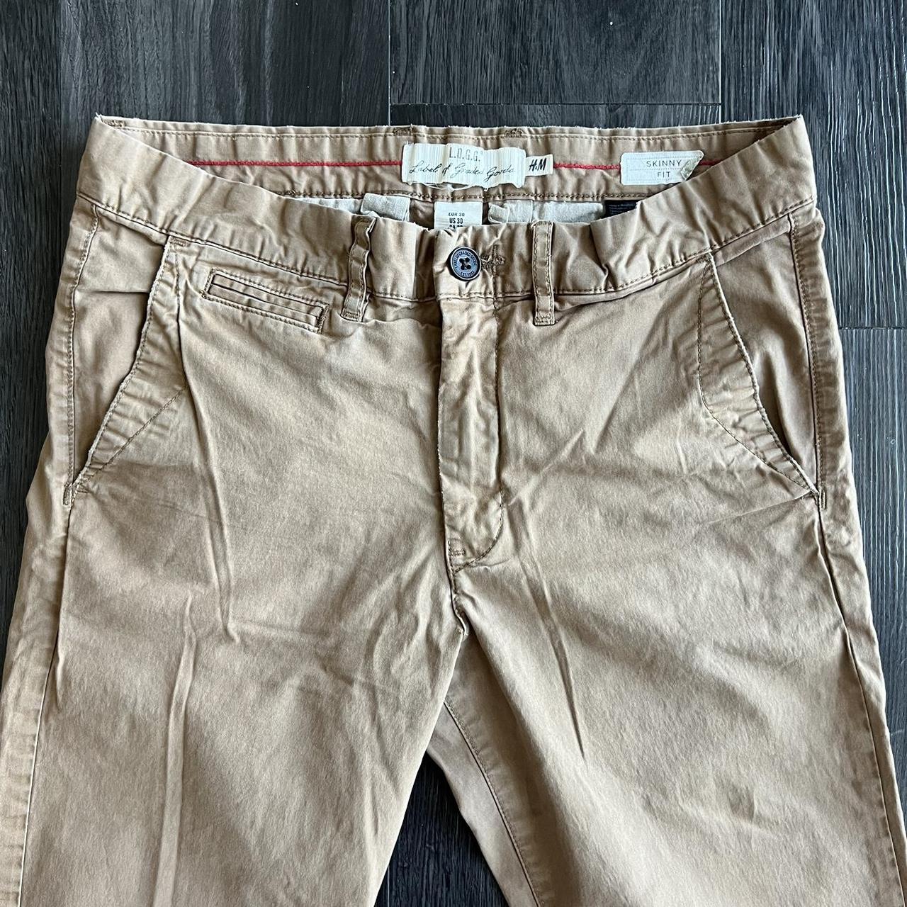mens h&m khaki pants size 30 slim fit h&m trendy... Depop