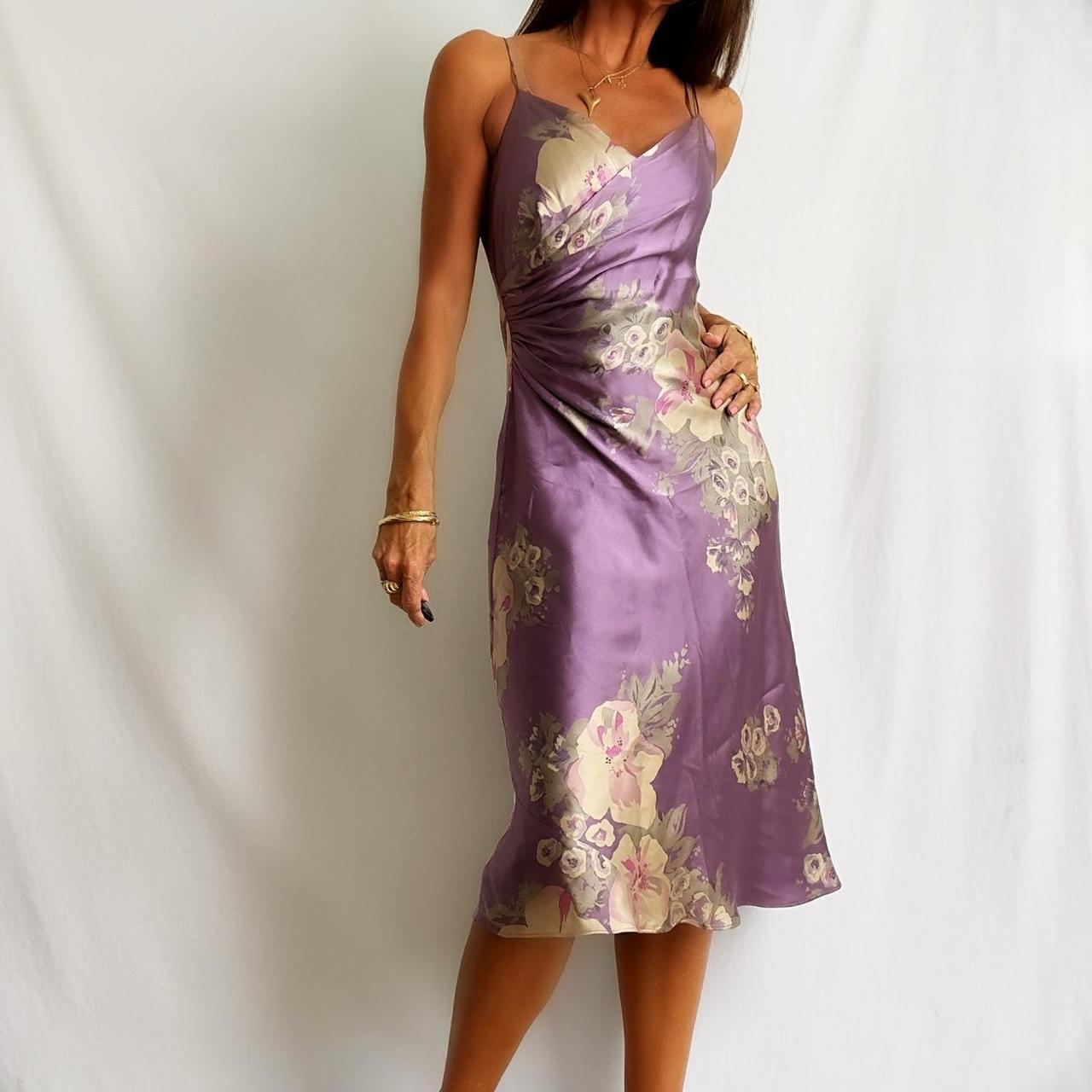 Vintage silk floral midi dress, Gorgeous lilac slip...