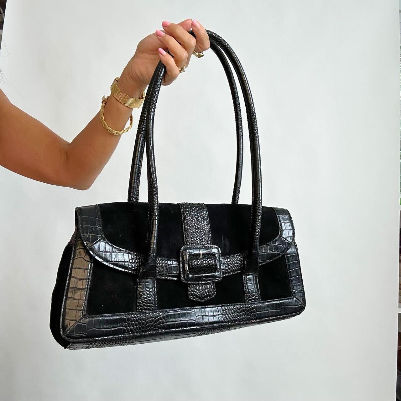 Liz Claiborne, Bags, Liz Claiborne Black Crocodile Print Patent Leather  Shoulder Bag