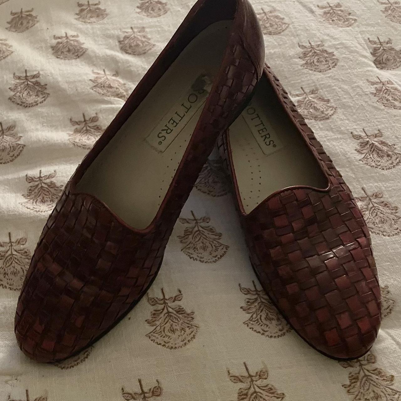 Vintage Deep Red Leather Woven Loafer Flats. Made in... - Depop