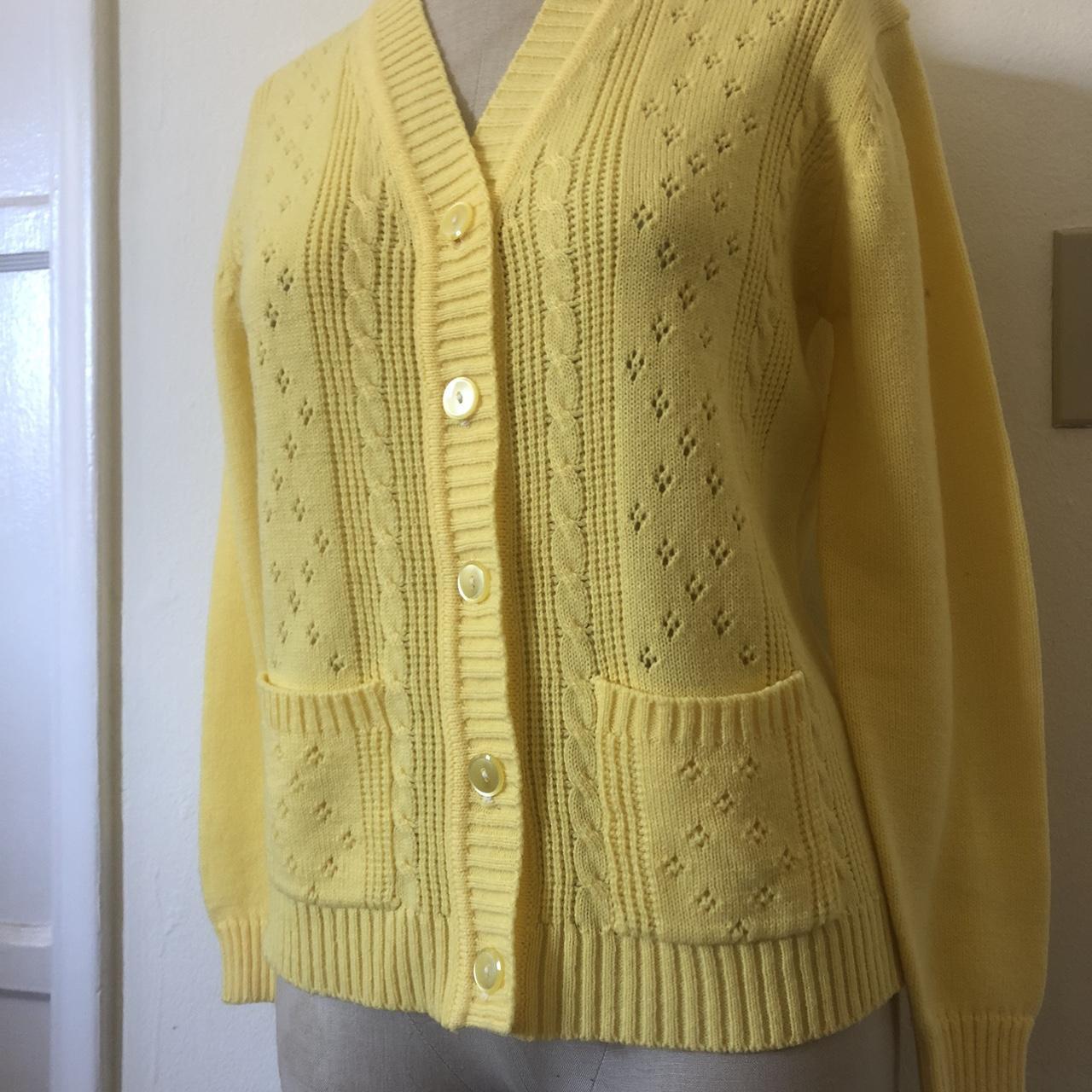 60s/70s VTG buy Mustard Yellow Wool Knit Cardigan Sweater Geek Cardigan L NICE