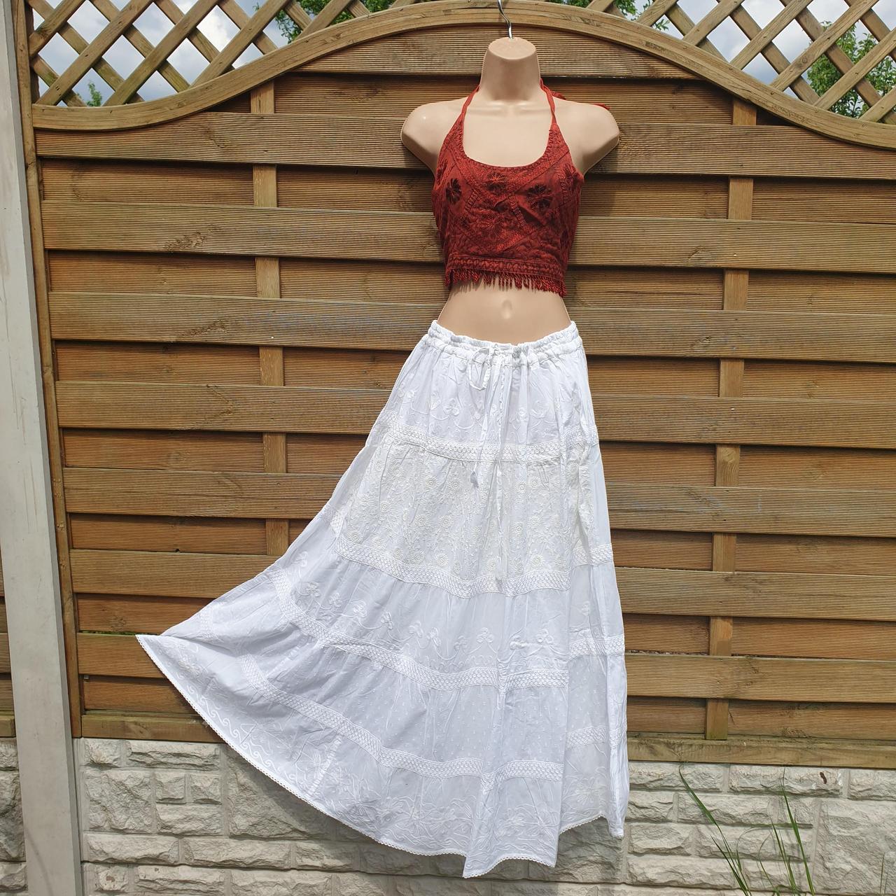 White cotton skirt. Tiered quality Embroidered... - Depop