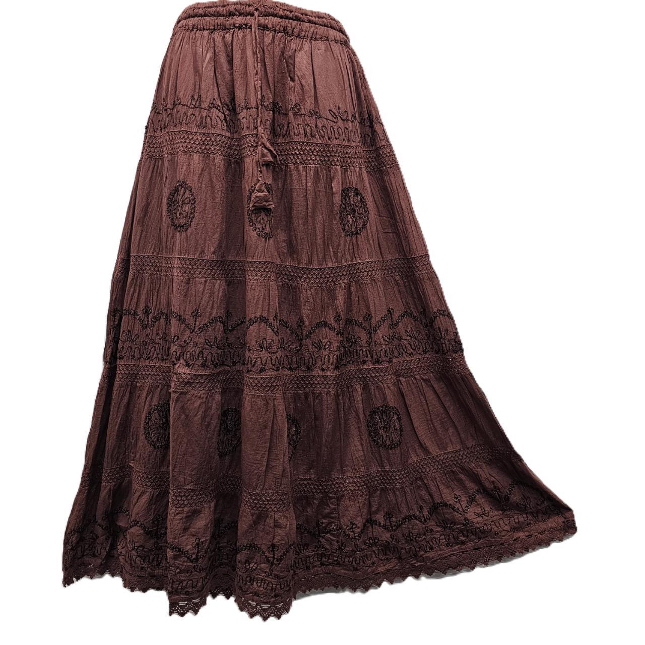 Dark Brown Cotton Maxi Skirt. Five Tiered... - Depop