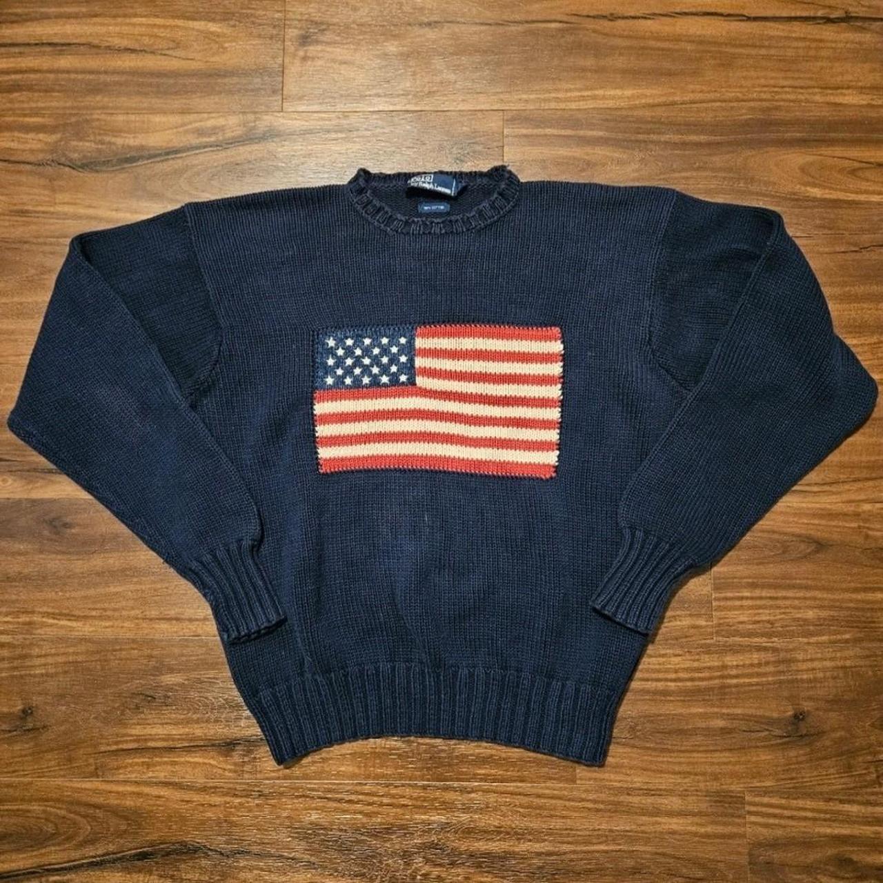 Vintage Polo knit sweater Polo American flag... - Depop