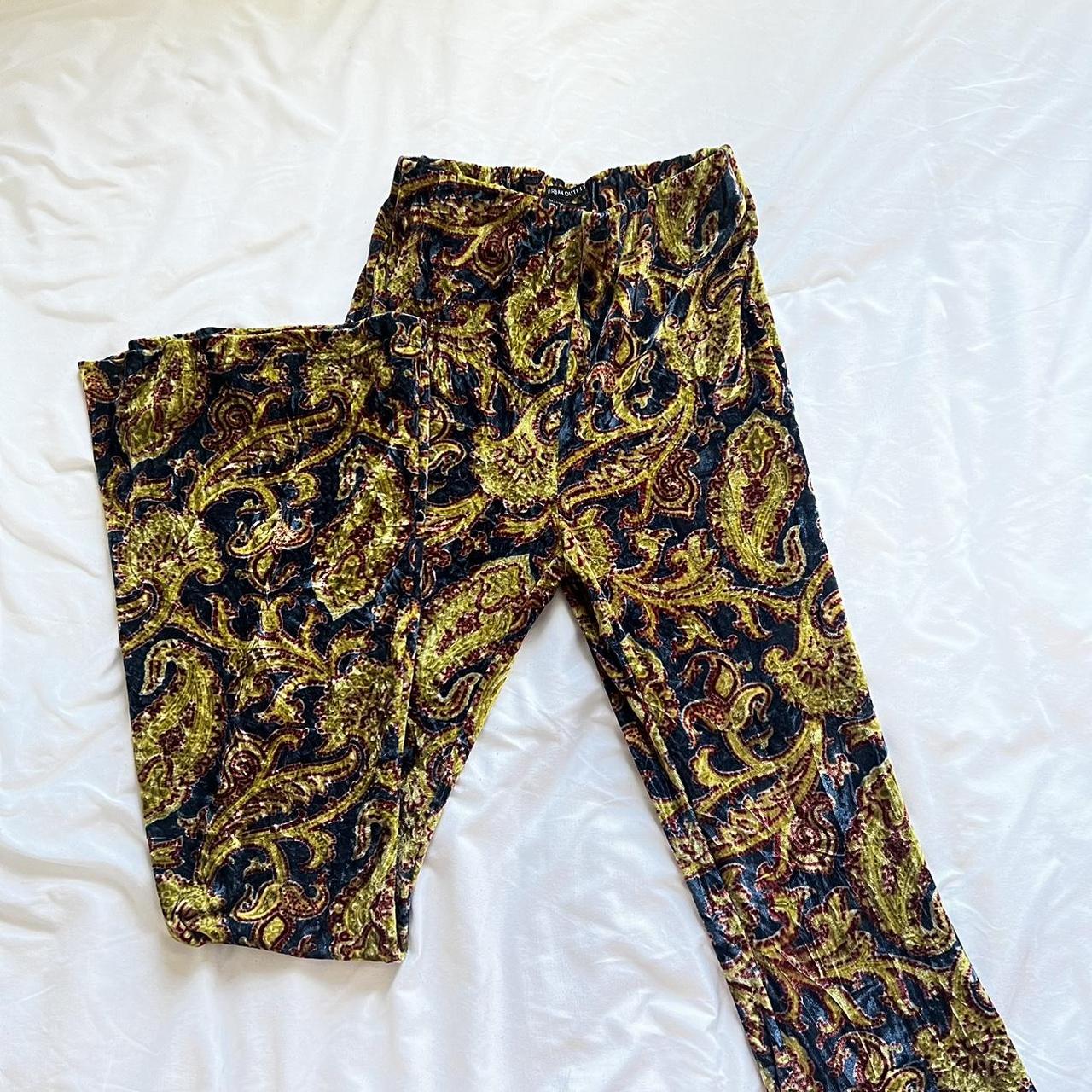 Urban Outfitters Women's Yellow and Navy Trousers | Depop