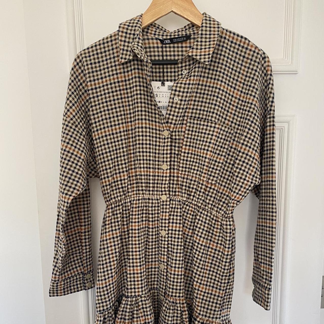 Zara Women's Brown and Khaki Dress | Depop