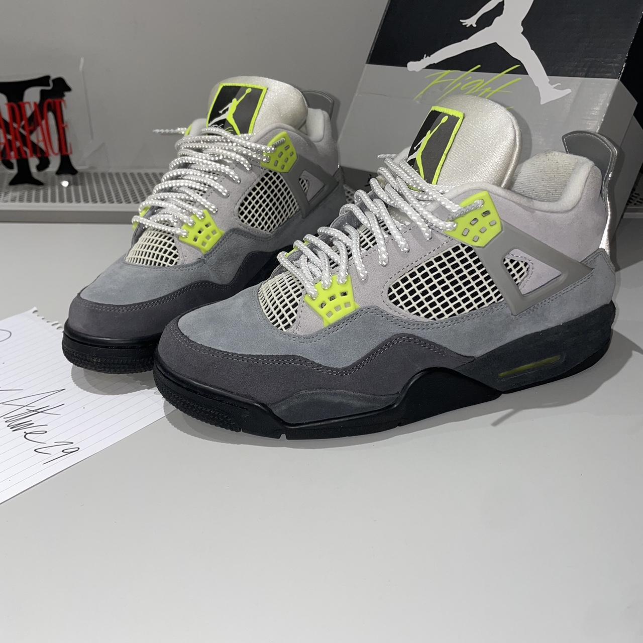 Jordan 4 Neon, size Uk 9, Like New as can see in... - Depop