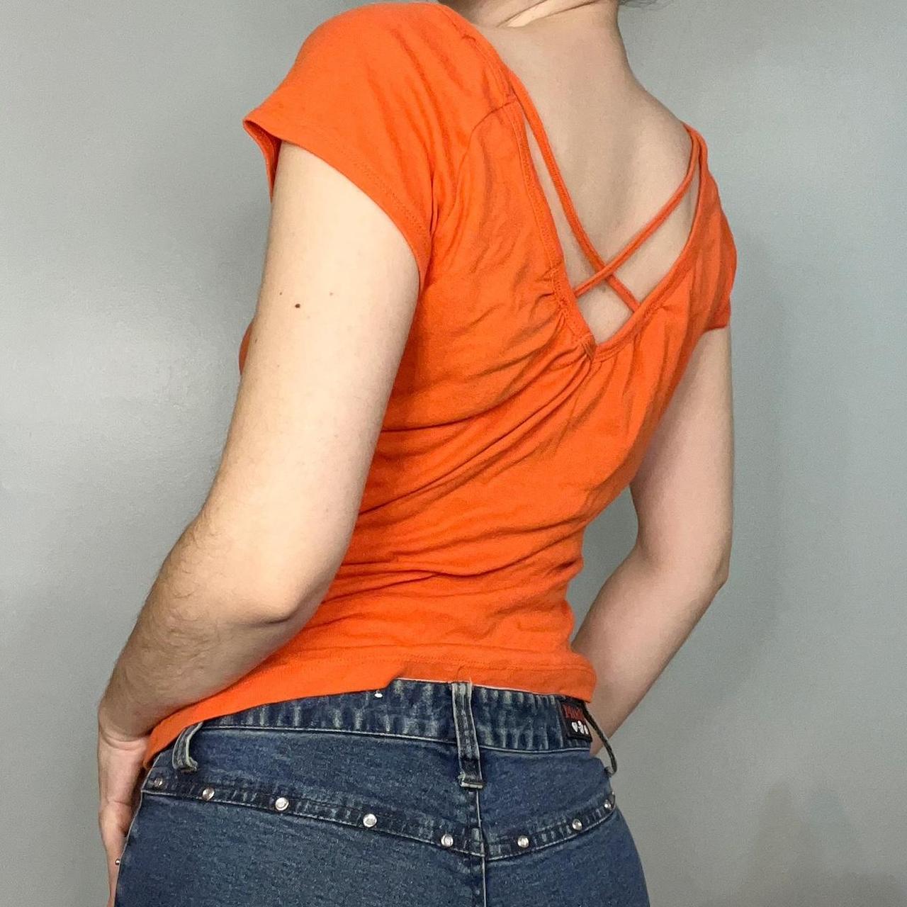 Vintage Y2K orange cross back vneck off shoulder... Depop