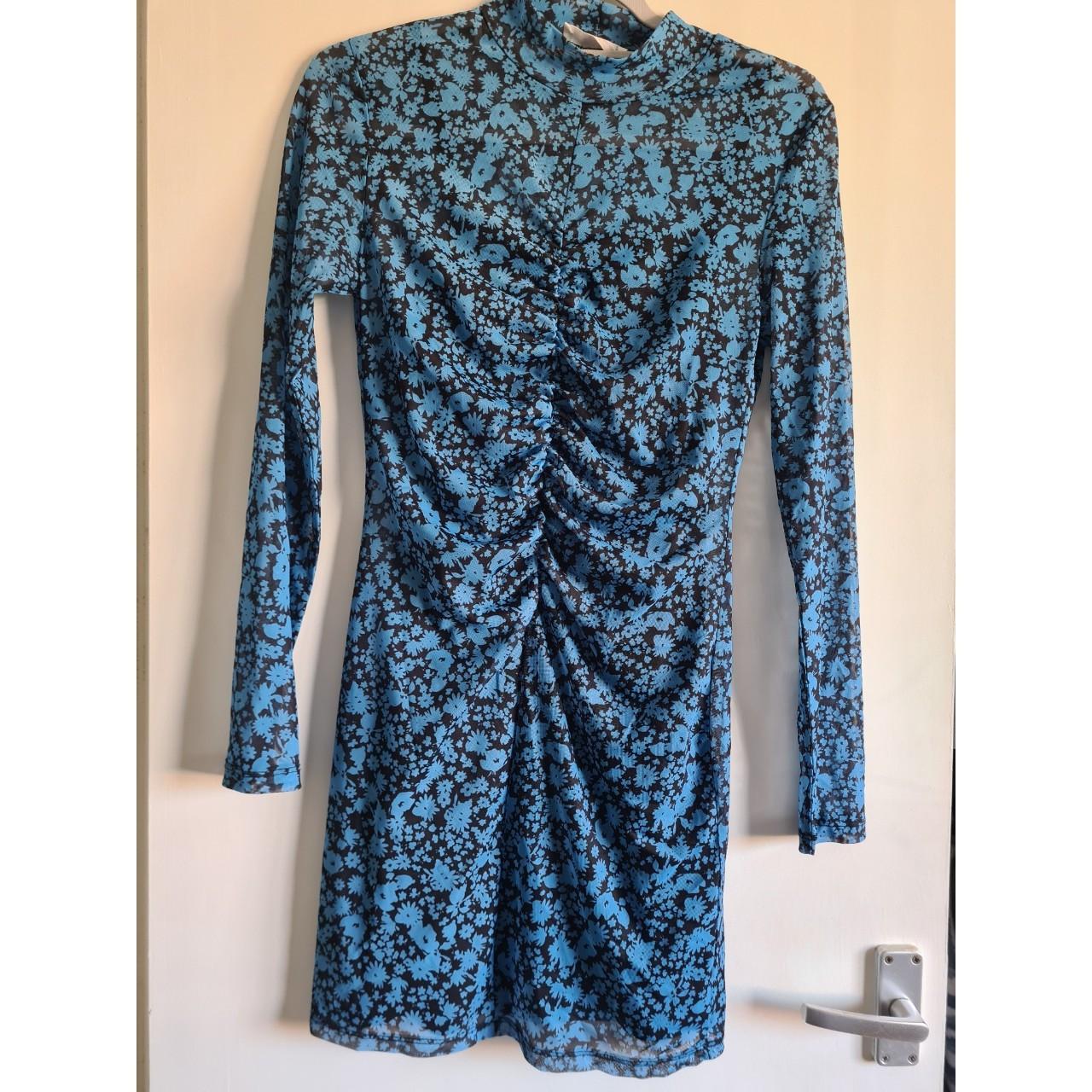 Primark Size 10 Blue Floral Mesh Dress Worn once... - Depop