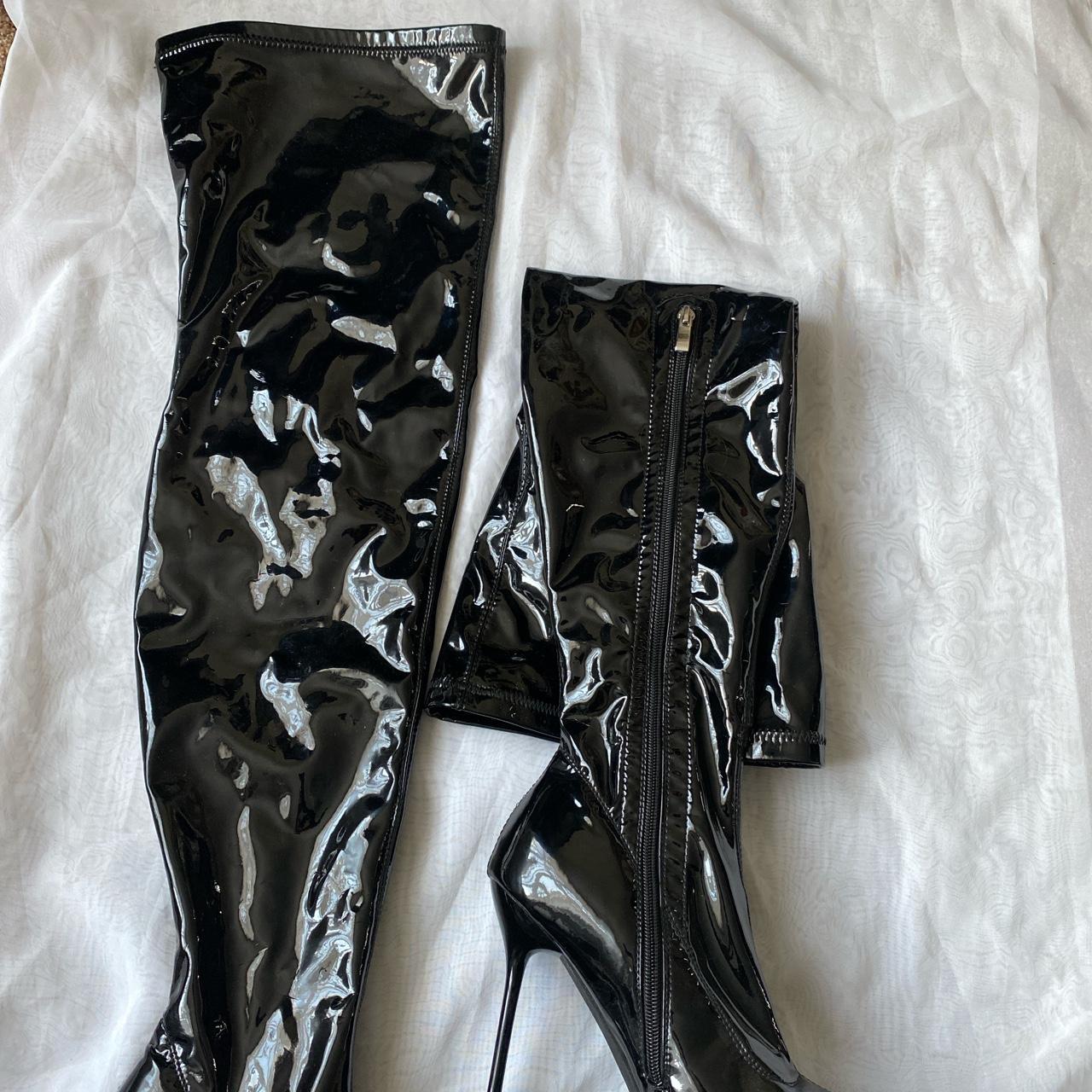 Simmis Black patent over knee zip up boots. Only... - Depop