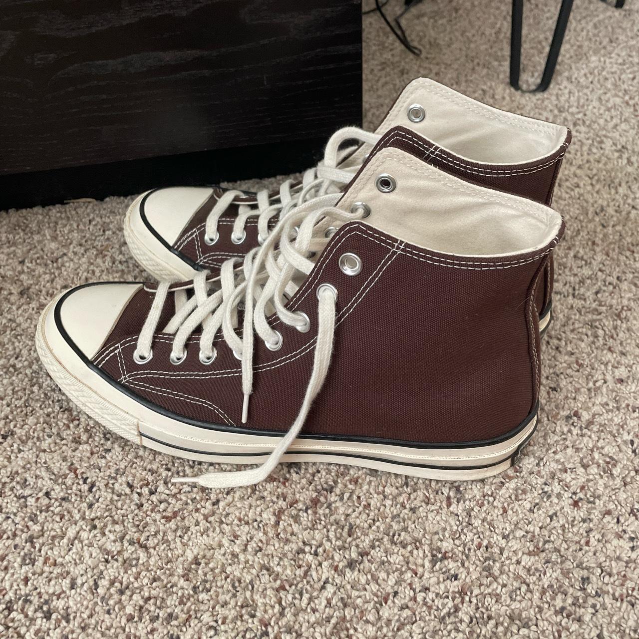 Brown leather converse with detailing. Mens size 8 - Depop