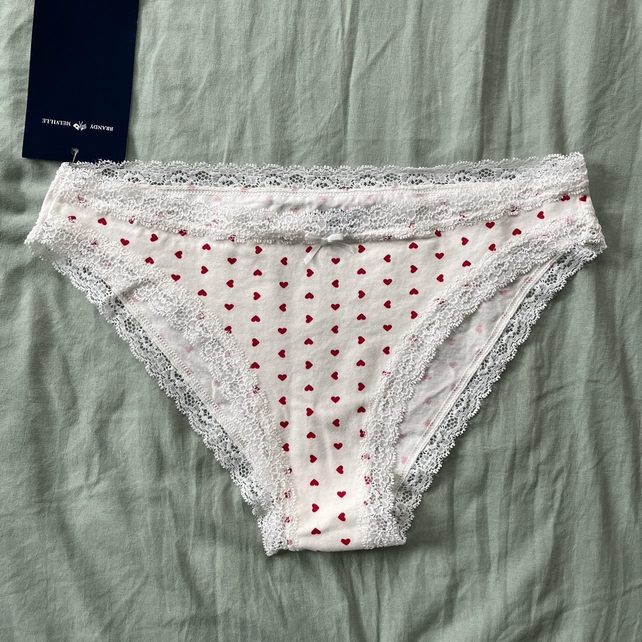 Brandy Melville Women's White and Red Panties | Depop