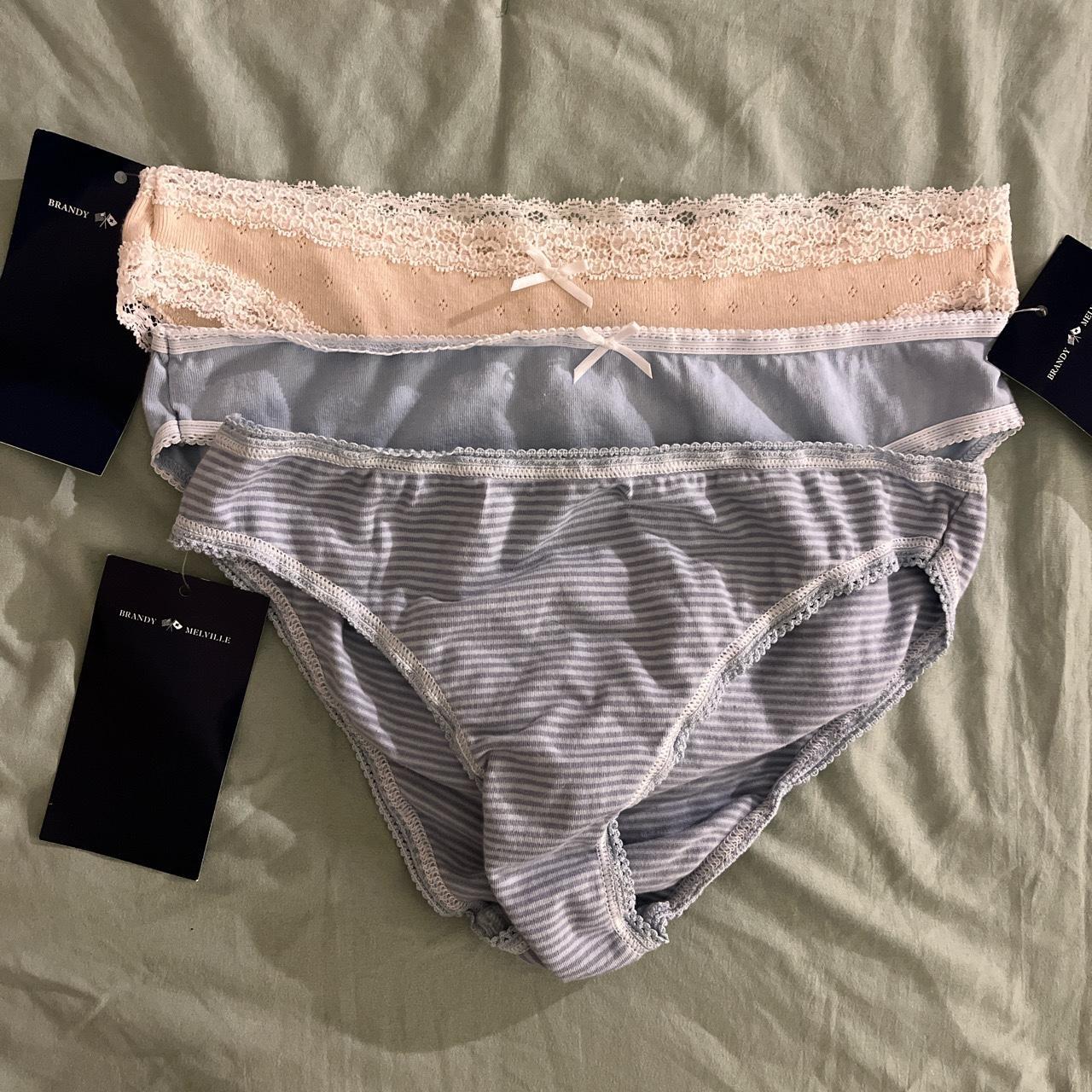 Brandy Melville Women's White and Blue Panties Depop