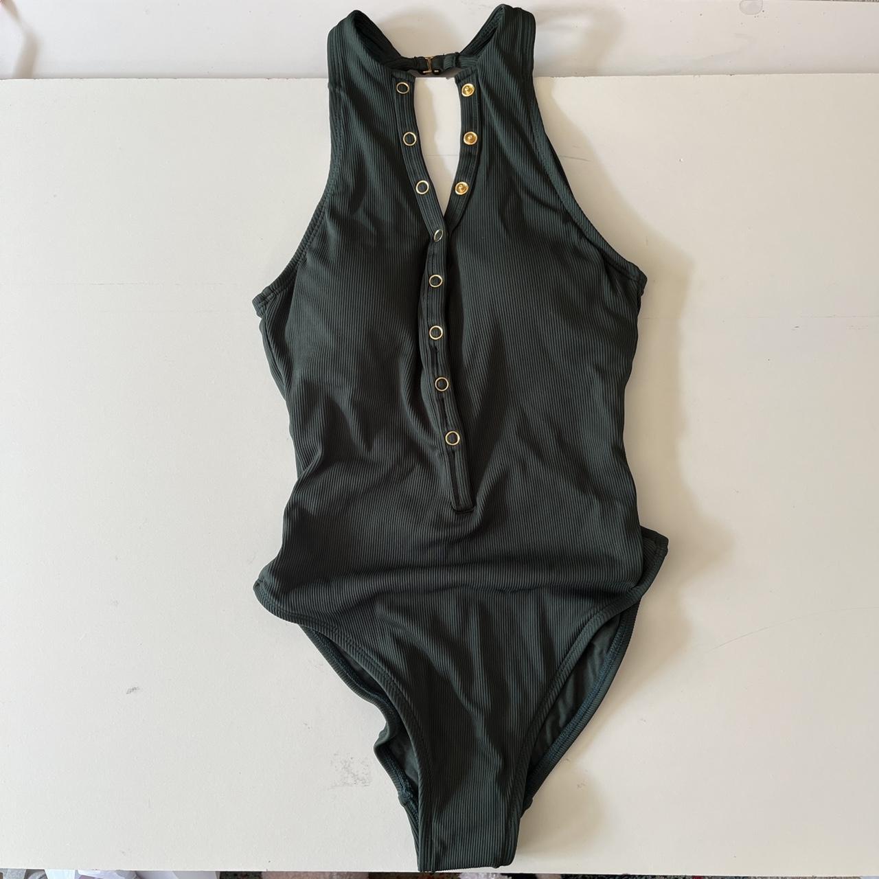 Robin Piccone Women's Green and Gold Swimsuit-one-piece | Depop