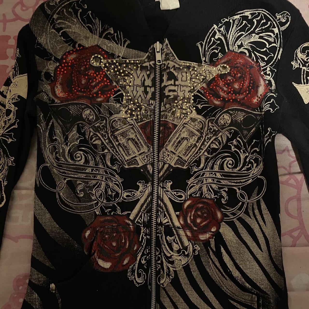 Y2K emo style jacket with rhinestones Size small on | Depop