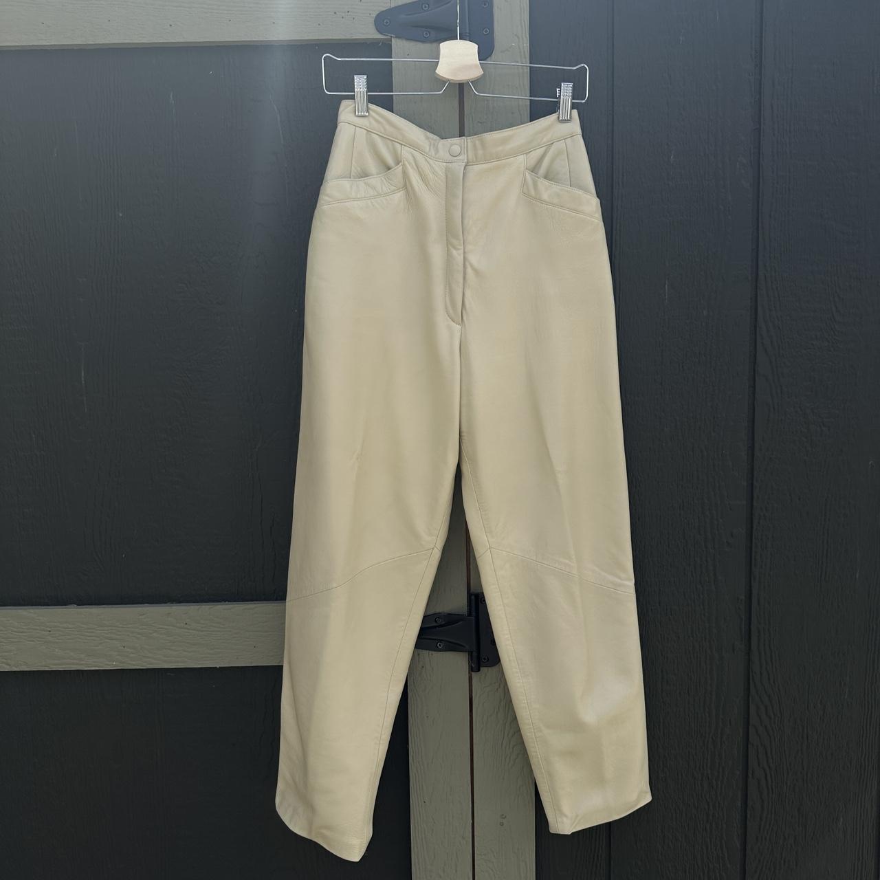 Vintage leather ecru pants. Marked vintage size 8... - Depop