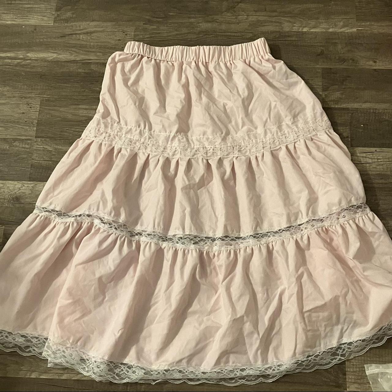 Baby pink lace coquette maxi skirt Size: L, best... - Depop