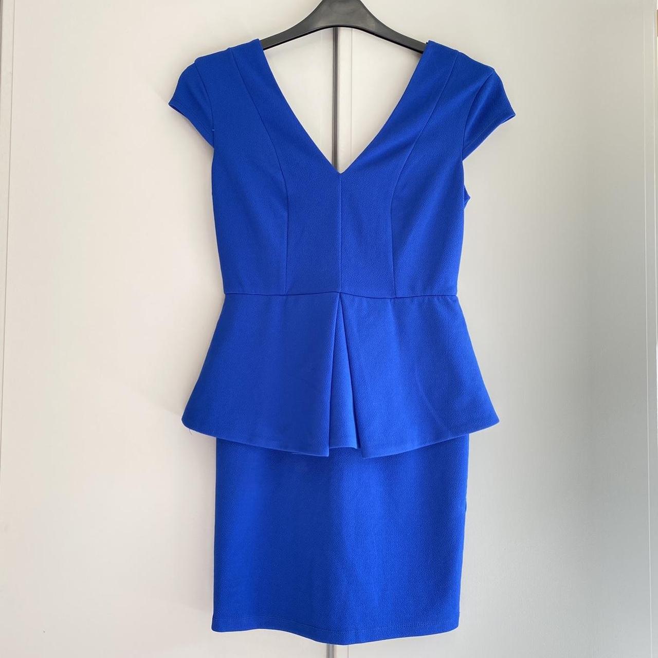 River island Blue Peplum Plunge Midi Dress Worn... Depop