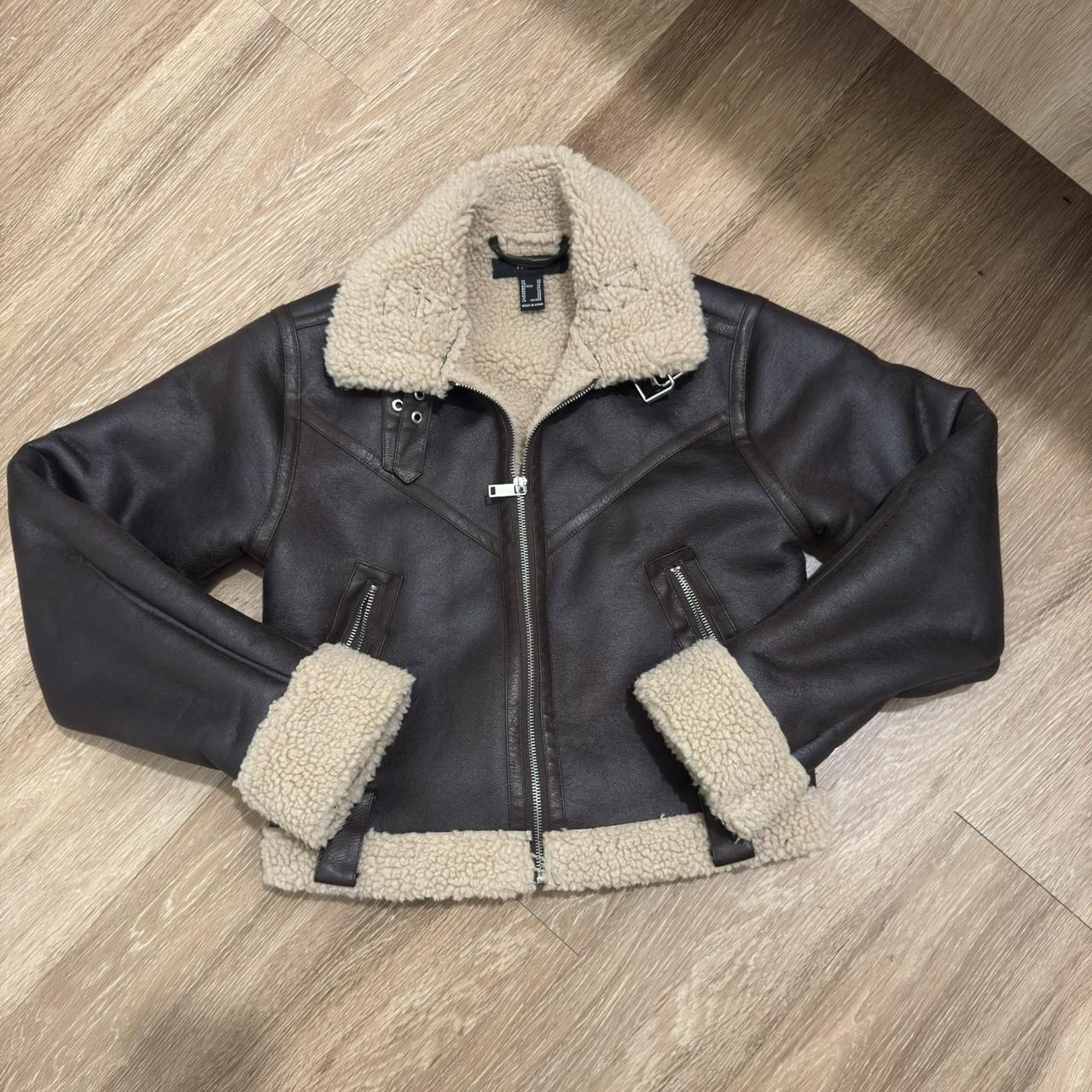forever 21 faux fur faux leather moto Depop