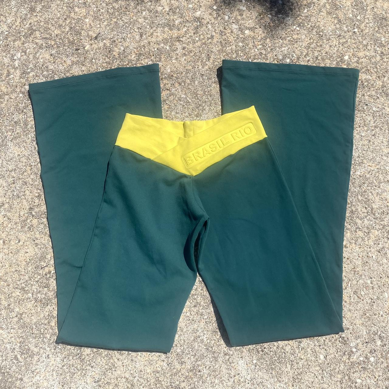 Vintage yellow and green Brazil flared leggings // 2... - Depop