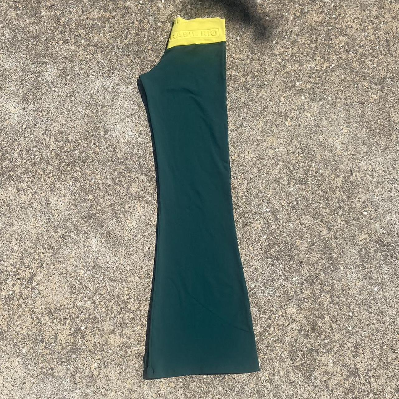 Vintage yellow and green Brazil flared leggings // 2... - Depop