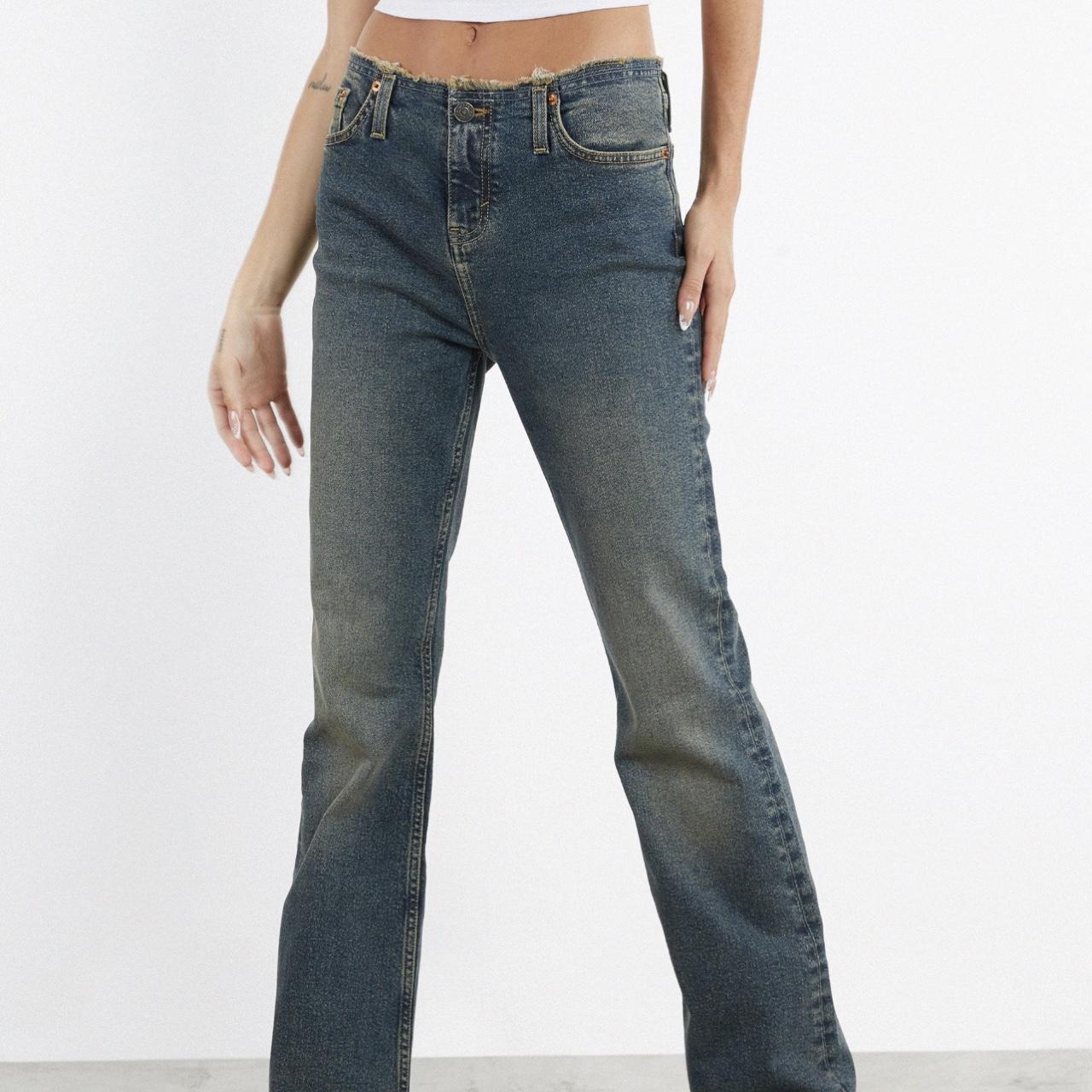 Motel rocks denim low rise jeans frayed Brown and... Depop