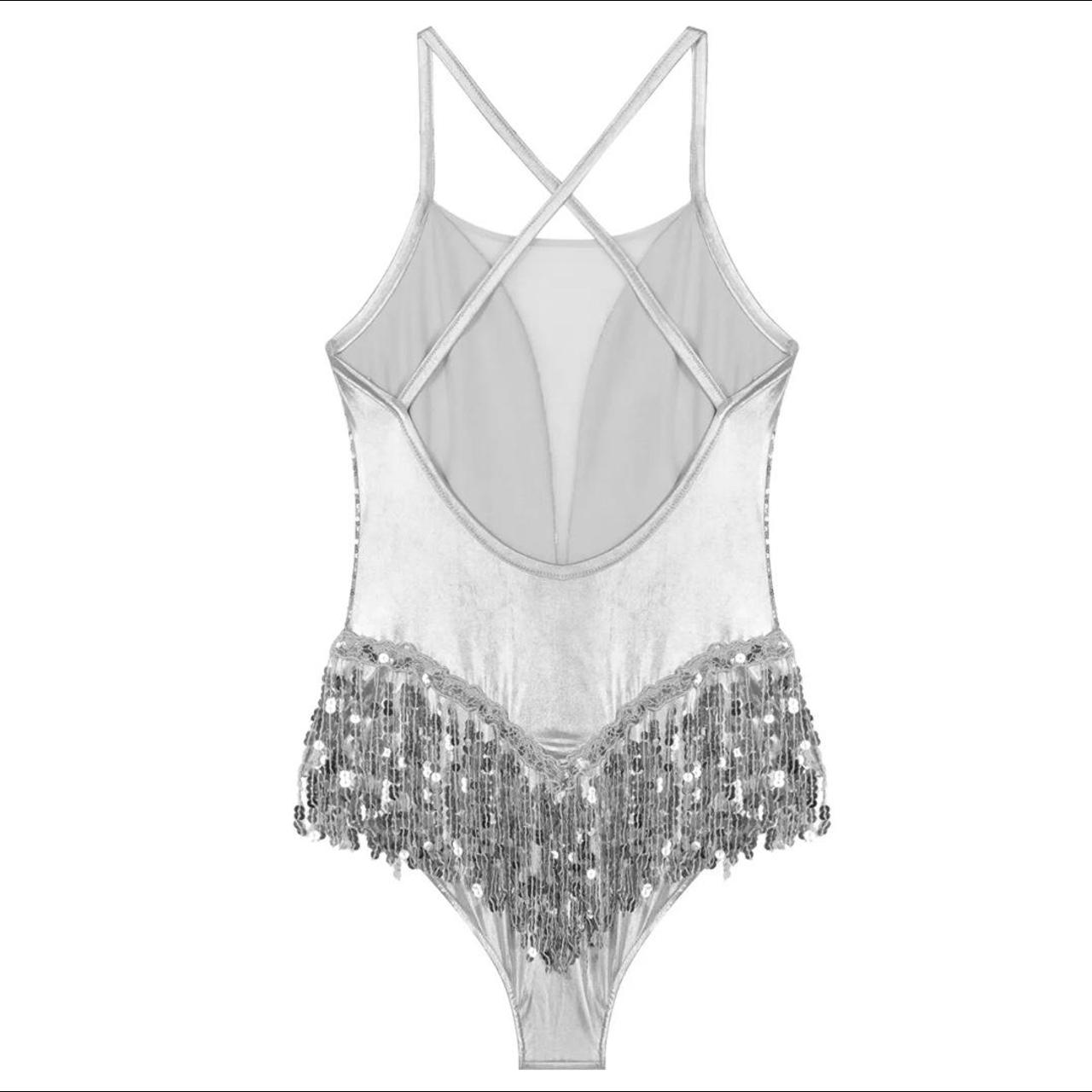 Silver sequin tassel bodysuit Features sequin... Depop