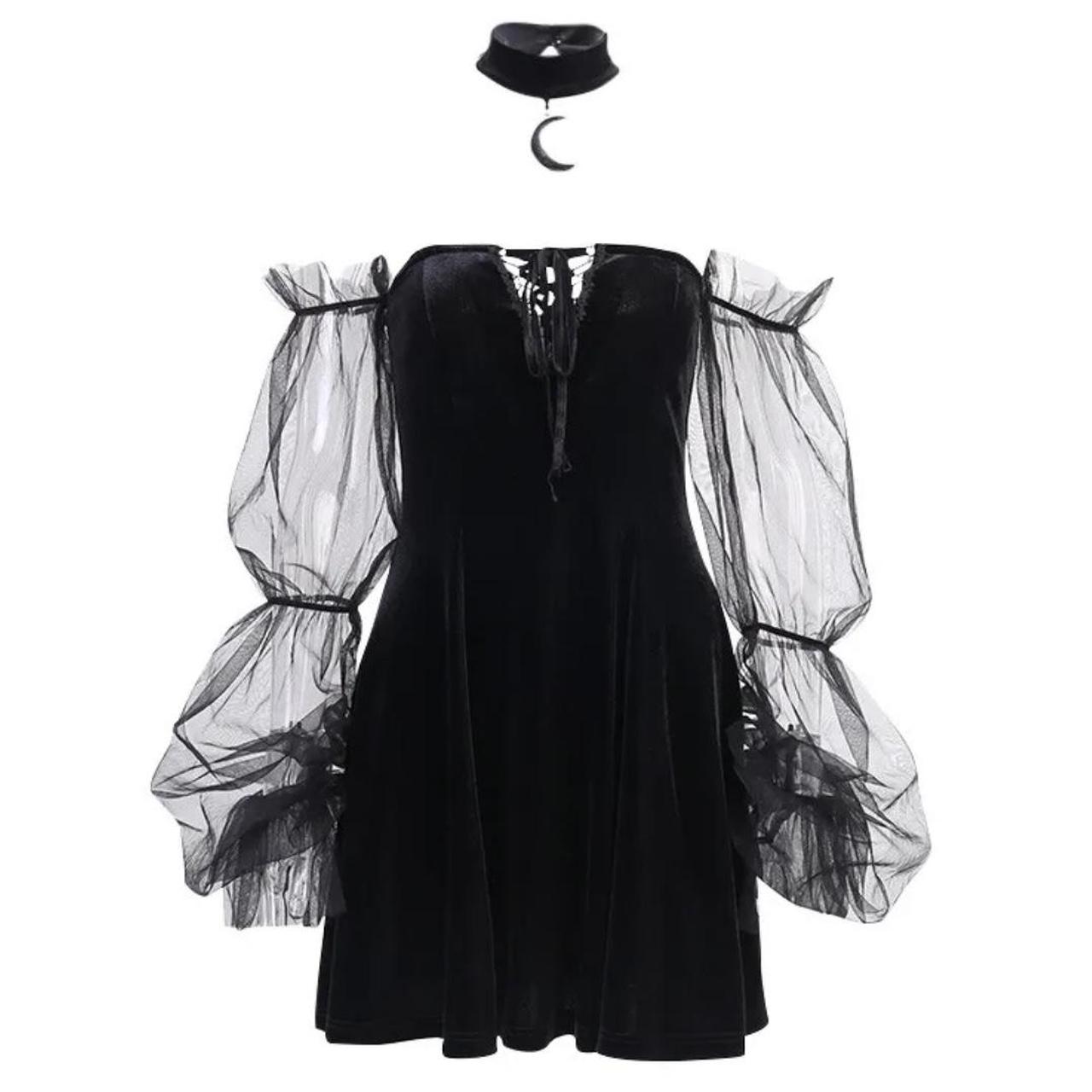 Black velvet gothic babydoll dress Features Velvet... Depop