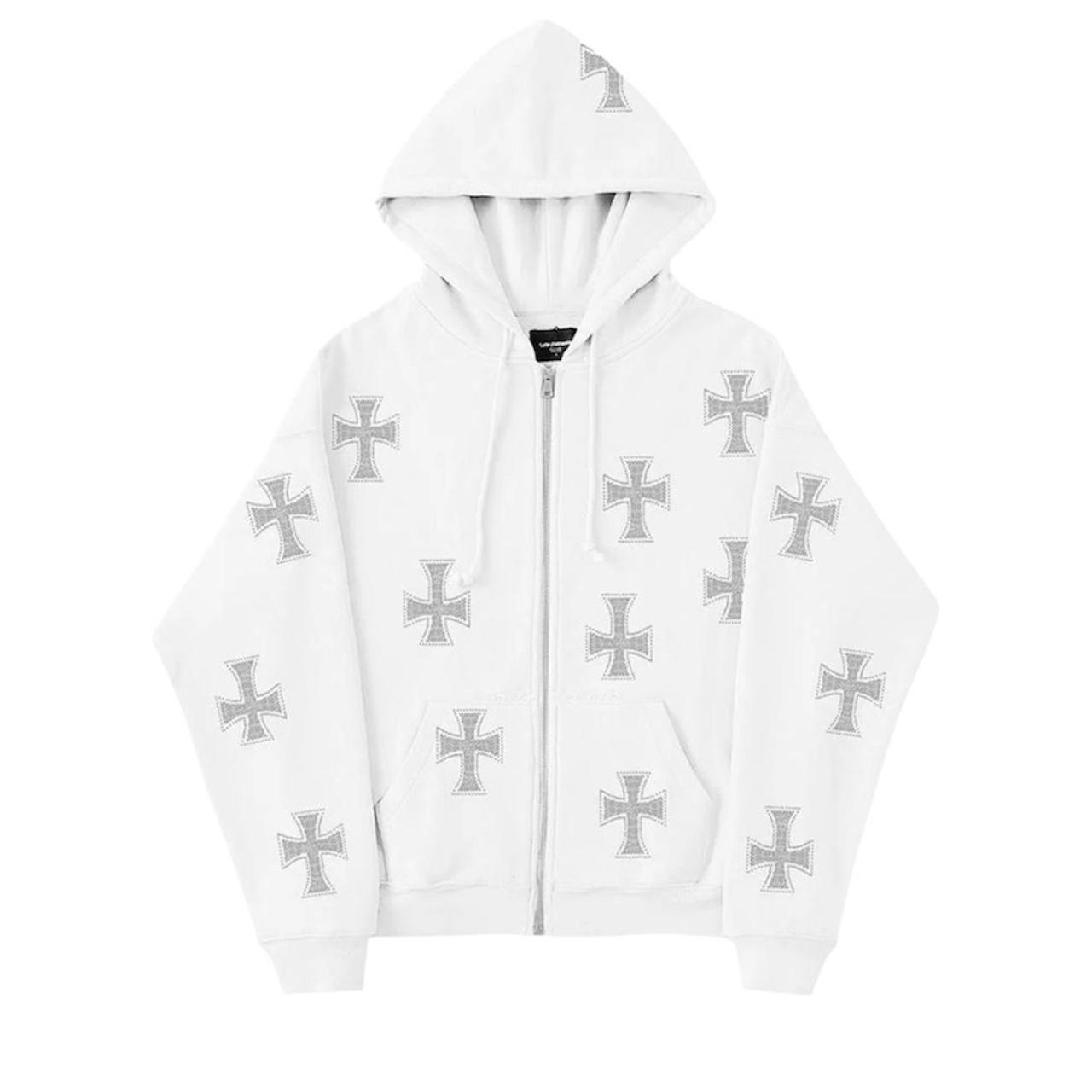 White rhinestone cross hoodie Also available in... Depop