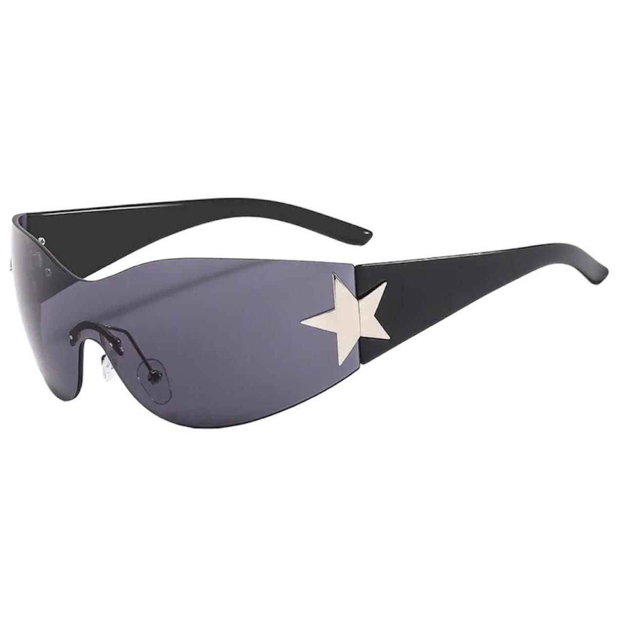 Black y2k futuristic star sunglasses Frameless... - Depop