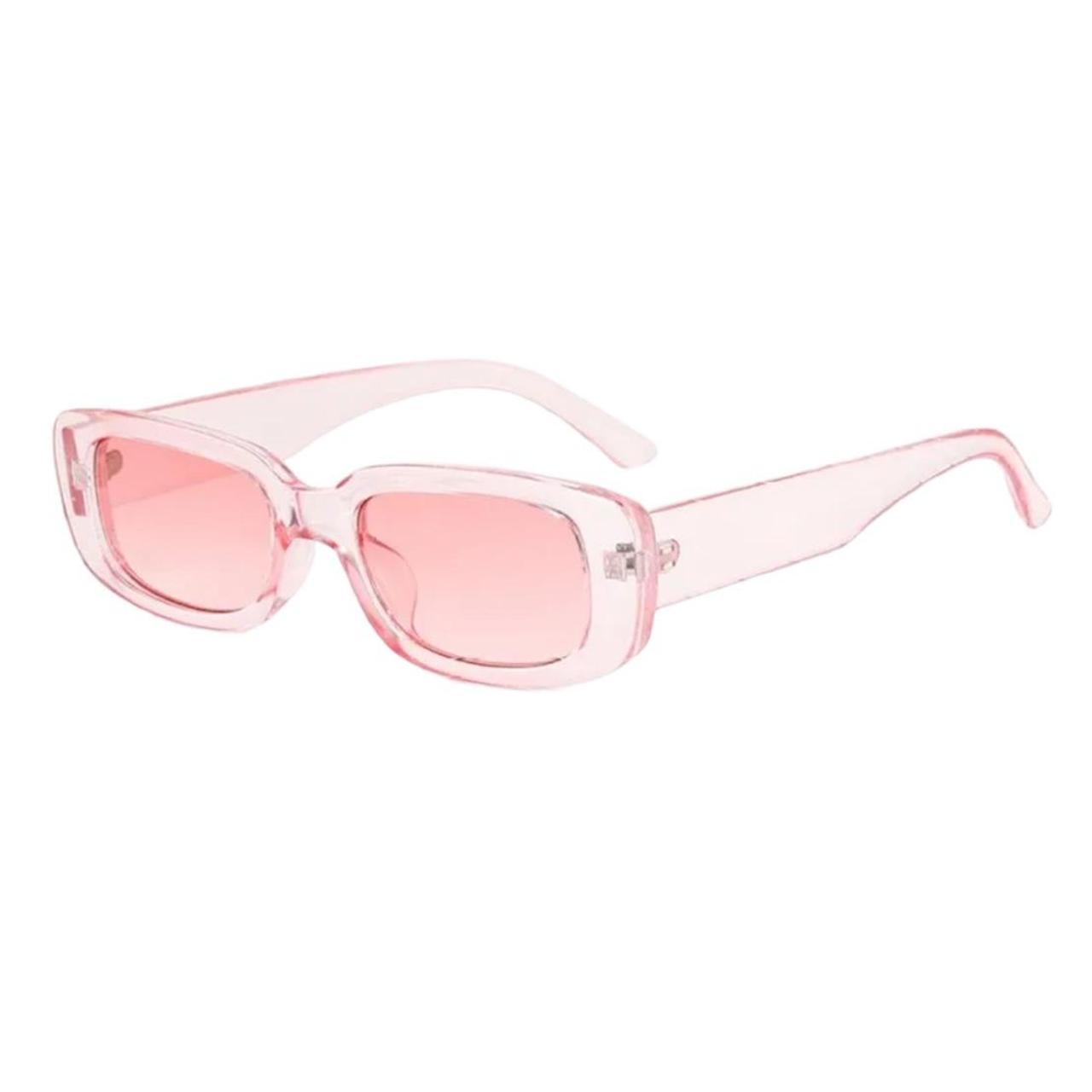 Pink square lens y2k sunglasses Pink clear frame... - Depop