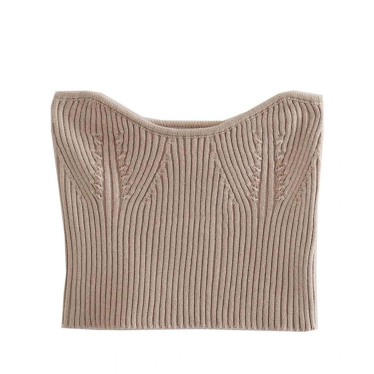 Brown knitted corset crop top Ribbed and stretchy... - Depop