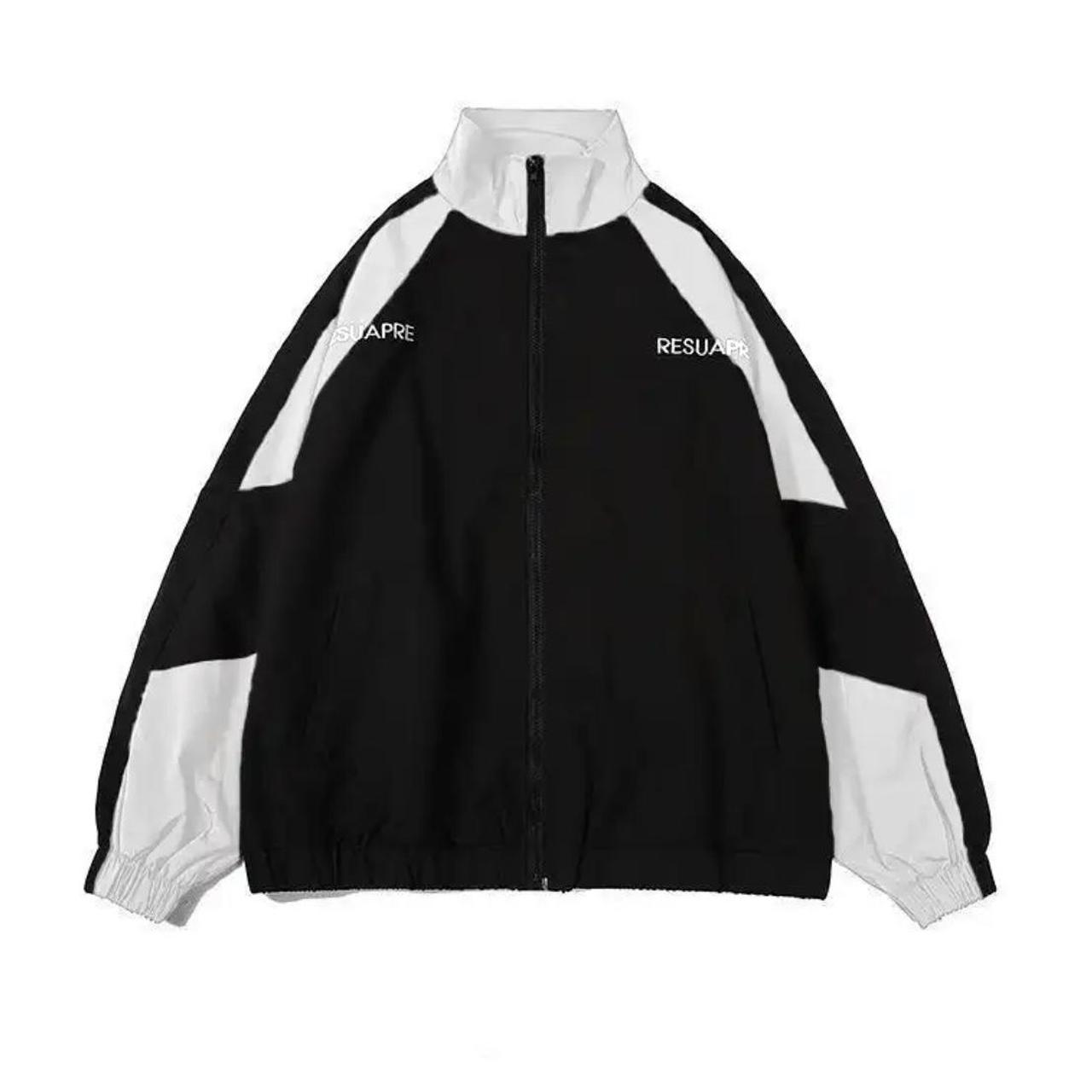 Black and white retro windbreaker jacket Unisex... Depop