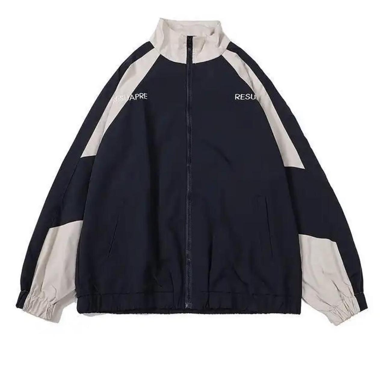 Navy and cream retro windbreaker jacket Unisex... - Depop