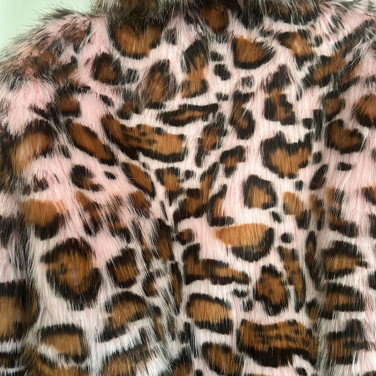 Valentine Leopard hip length faux fur Coat Depop