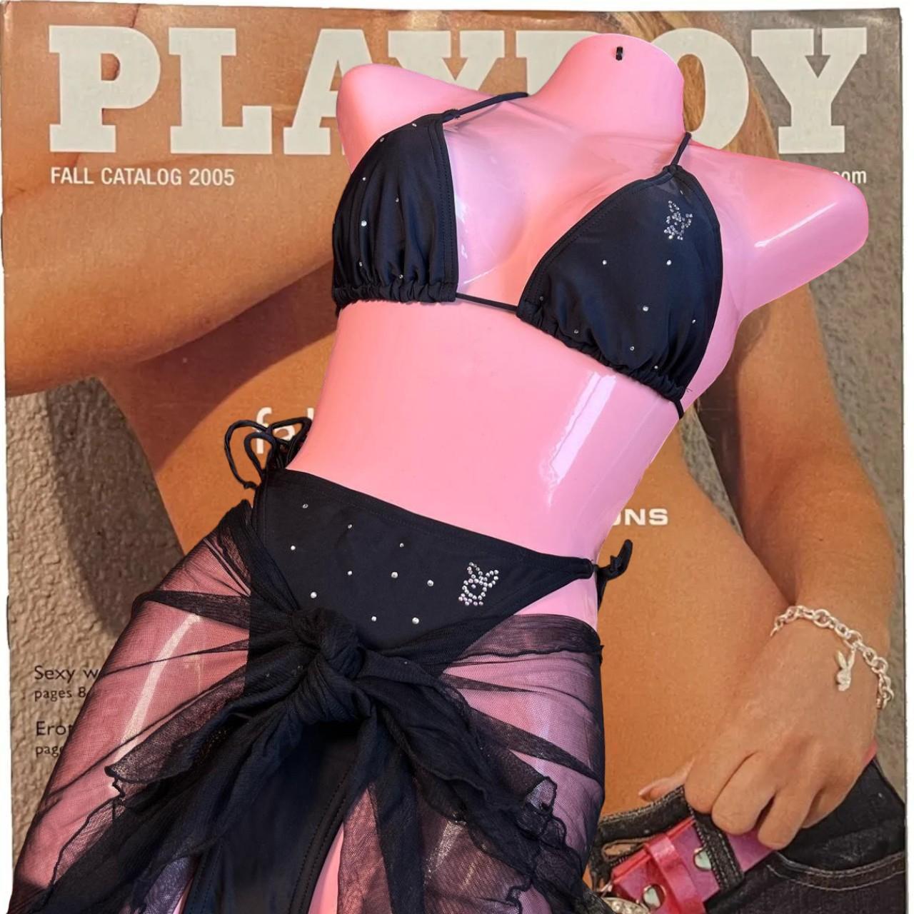 Vintage deadstock 3 piece Playboy black bedazzled... - Depop