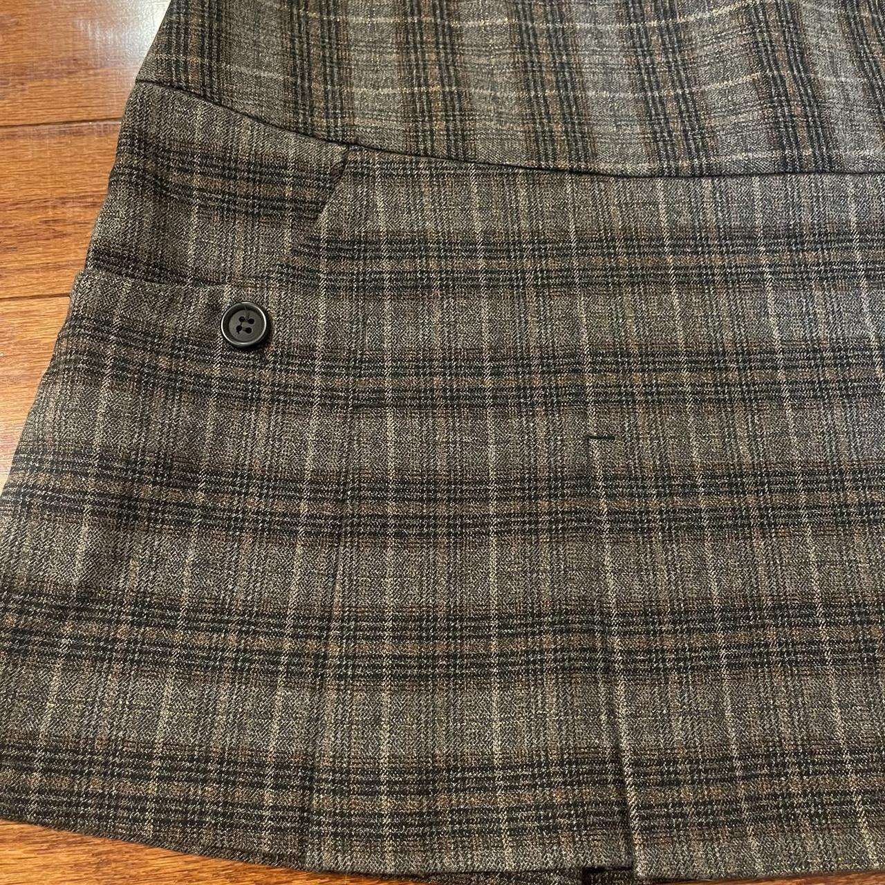 vintage pleated skirt grey, brown, and black plaid... - Depop